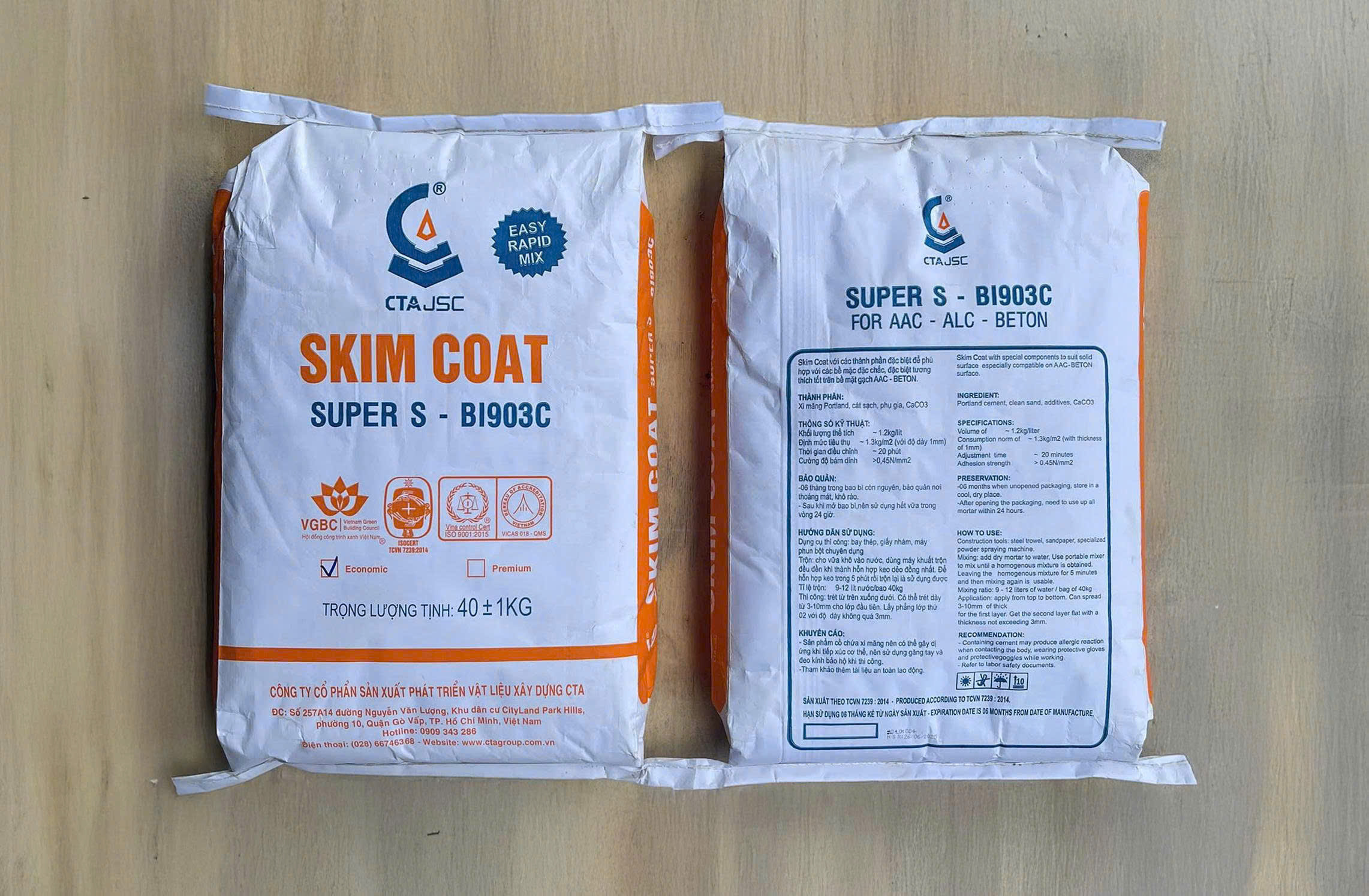Vữa khô trát mỏng skimcoat CTA BI903C chuyên dùng cho bê tông nhẹ, bê tông khí chưng áp Vữa khô trát mỏng skimcoat CTA BI903C chuyên dùng cho bê tông nhẹ, bê tông khí chưng áp